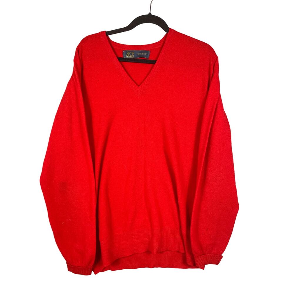 Vintage Hike Of Hawick Mens Red Pullover V-Neck Wool Sweater